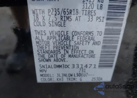 2013 Infiniti Jx35 from USA, damaged, VIN 5N1AL0MM3DC331471